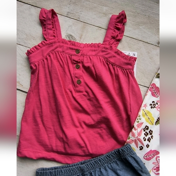 Carter's 3pc Floral Print Tank Bodysuit With Tank And Shorts Pink White 18 Month - Picture 2 of 5
